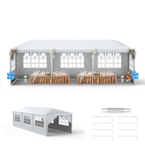 LZQ Tonnelle de jardin - 3 x 9 m - Style pop-up - Montage rapide - Imperméable - Avec fenêtres, toit et 8 parois latérales - Tente de jardin d'extérieur...