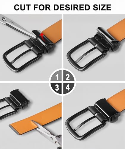 KEMISANT Men Belt 2Pack-7Holes Adjustable Leather Belt For Gift Men 1 1/2"-Metal Hole Design-Cut For Fit3