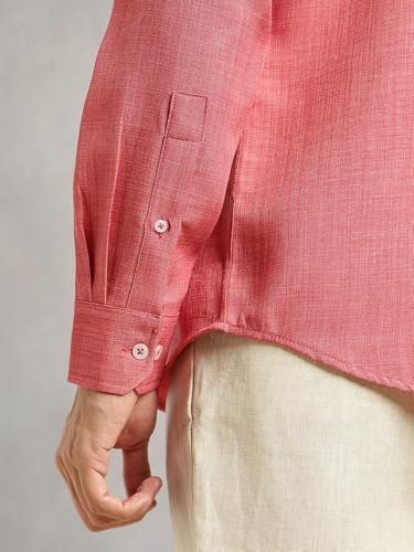 Image of Thomas Scott Men's | Solid | Textured Fabric | Full Sleeve | Slim Fit | Polyester-Blend | Spread Collar | Casual Shirt