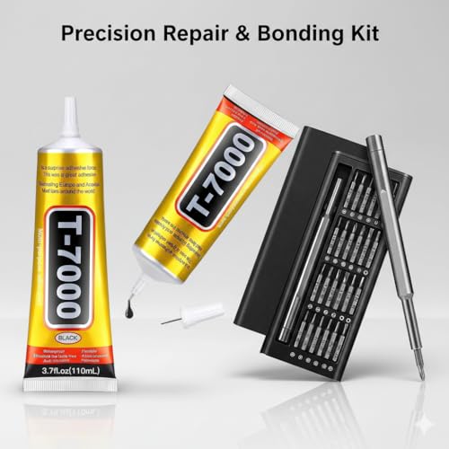 Image of T-7000 Black Adhesive Glue (50ml) with 24-in-1 Precision Screwdriver Set - Multi-Purpose Industrial Strength Waterproof Glue for Mobile Repair, DIY, Electronics & Household Use