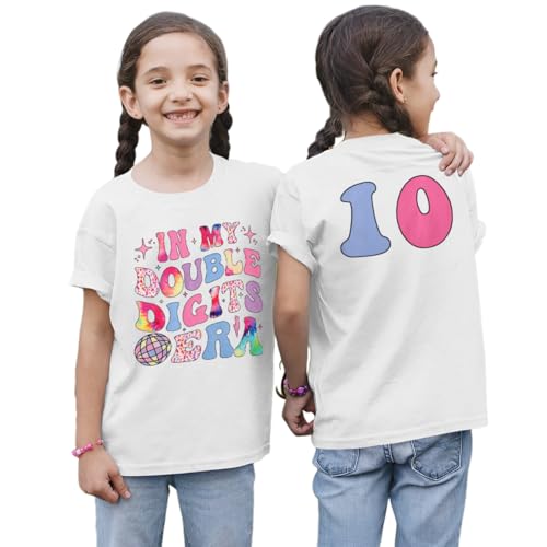 Image of KEKEMI in My Double Digits ERA Birthday Girls Shirt 10th Birthday Girl T Shirt 10 Years Old Birthday Outfit Summer Tees Tops(White,10Y)