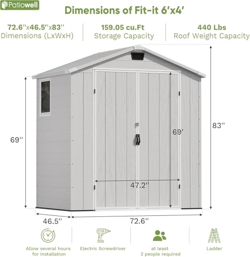 Image of Patiowell 6X4 FT Resin Outdoor Storage Shed with Floor, Light Grey