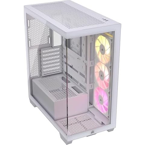 CORSAIR 3500X ARGB Mid-Tower ATX PC Case – Panoramic Tempered Glass – Reverse Connection Motherboard Compatible – 3X CORSAIR RS120 ARGB Fans Included – White Cover