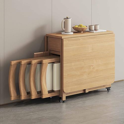 Mesa de comedor plegable de madera con ruedas, mesa rectangular extensible para espacios pequeños, versátil y plegable, muebles de cocina y sala de estar, 130 cm + 6