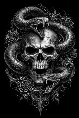 Dark lined Notebook Skull Snake Rose: Dark squared notebook | skull | snake | rose | black |