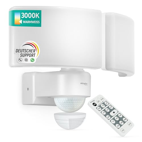 Oktaplex Cali Strahler mit Bewegungsmelder und Fernbedienung 4600lm warmweiß 3000K Außenlicht 40W IP65 LED Strahler weiß