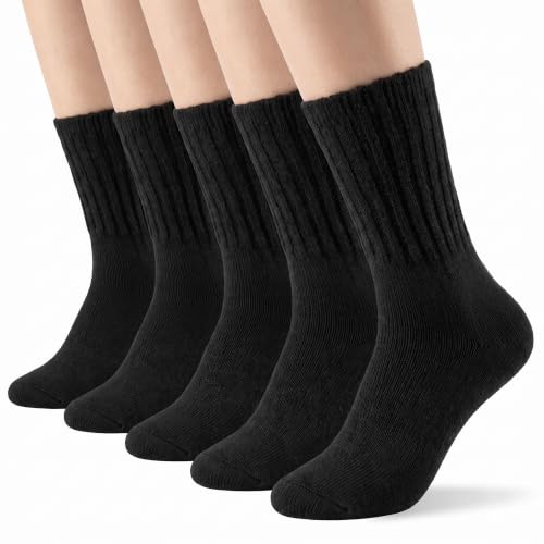 Image of Winter Women Socks 5 Pairs Vintage Wool Casual Thermal Crew Socks
