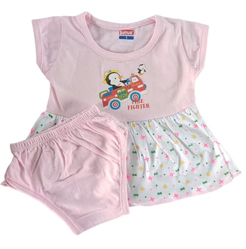 Image of Baby Girl Cotton A-Line Frock with Pant Combo (Pack of 3)