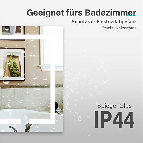 SONNI Badkamerspiegel met verlichting 50×70 cm warm wit wandschakelaar badkamerspiegel LED badkamerspiegel wandspiegel IP44 - Image 6