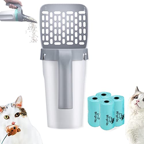 Pelle à litière pour Chat de qualité supérieure avec Support,Pelle à litière Chat avec Sacs à litière pour chatPortable de Grande capacité,Pelle à litière pour Chat (6 boîtes de 15 Sacs) Cover