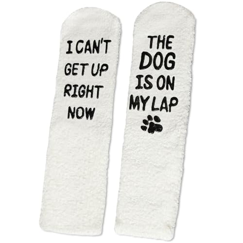 Image of Funny Dog Socks for Men & Women, Novelty Fuzzy Crew Socks with Dog Paws Pattern, Non-Slip Soles