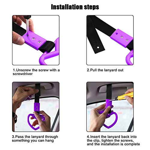 2Pcs Tsurikawa Rings Heart-Shaped Car Hand Strap, Rear Bumper Warning Loop Janpanese Heart Handle For Cars, Suv, Subway, Bus, Auto Interior Exterior Warning Decoration (Purple/Black) #TOP4
