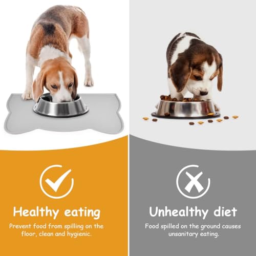 vsshe Napfunterlage für Kleine Hunde und Katze, 44 x 25 cm Napfunterlage Silikon wasserdichte und rutschfeste Silikon Fressnapf Unterlage Unterlage für Katzennapf Futtermatten (Grau)