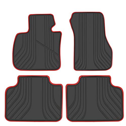 San Auto Car Floor Mats for BMW X1(2016-2021) 2AT(2015-2019) X2(2018-2021) F48 F45 F39 Custom Fit Black and Red Rubber Auto Floor Liners Set All Weather Protection Heavy Duty Odorless