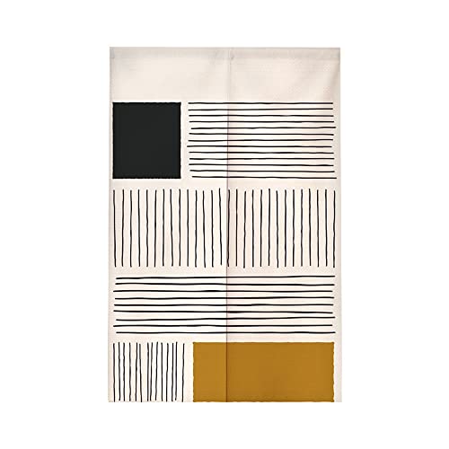 Surwin Rideau de Porte Japonais Long Tapisserie Noren en Lin Géométrie du Cercle Fenêtre Rideaux Panneau Tenture Tapisserie Décoration pour Cuisine Chambre Maison (90x200cm,Le Noir)