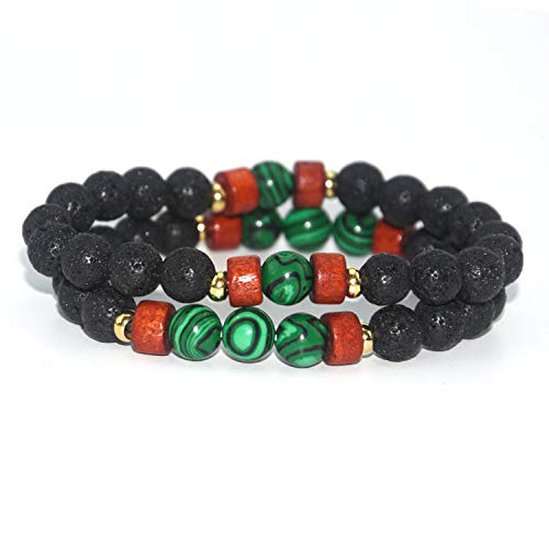 Pierre volcanique et malachite en perles 8mm : l'énergie mode au quotidien