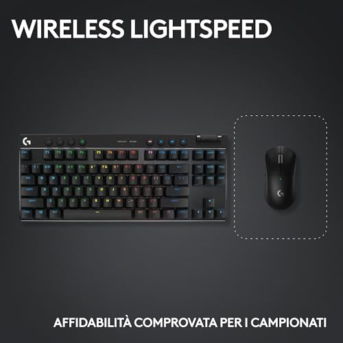 PRO X SUPERLIGHT 2 LIGHTSPEED Mouse Gaming Wireless, Caricatore USB-C + PRO X TKL LIGHTSPEED, Tastiera Gaming Wireless, Senza Tastierino Numerico, Copritasti in PBT (ITA QWERTY) - Nero - Tastiera gaming - Immagine 5