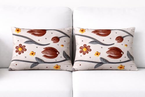 Image of Skyla 7D Bedsheet Double Bed Super King Size with 2 Pillow Covers | Size 108 x 108 Inch | 260 TC Cotton Floral Breathable | Super Soft Printed Bedsheet (Tulip in Beige)