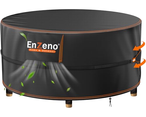 Enzeno Housse de Protection pour Meubles de Jardin Imperméable Ronde,Avec Fentes d'aération,420D Tissu Oxford Housse Table de Jardin Rond pour...