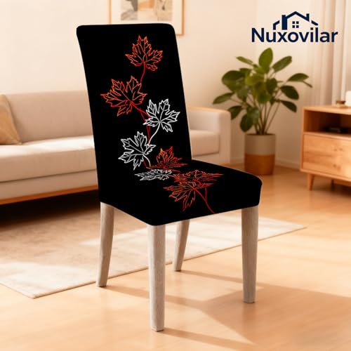 Image of Nuxovilar 6PCS Maple Leaf Black Background Stretch Chair Covers | Stretch Slipcover Autumn Protector Maple Leaf Wrap Seat Guard Dining Room Theme Kitchen Cafe (Autumn Maple)