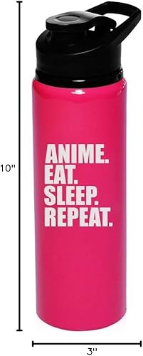 Vista 8 de MIP Brand Botella de viaje de agua deportiva de aluminio de 25 oz Anime Eat Sleep Repeat (Plata)