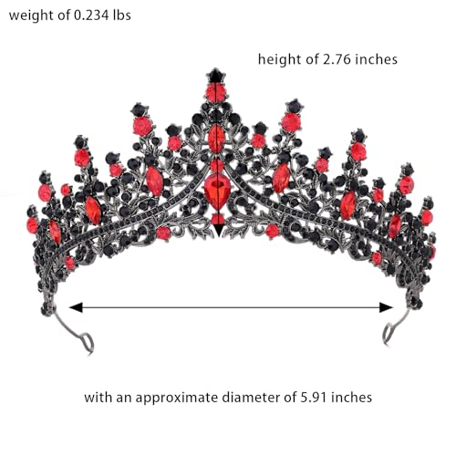 Feltent Black Red Tiara for Women Crystal Queen Crowns Rhinestone Princess Tiaras for Women Wedding Headband for Bride Hair Accessories for Halloween Costume Birthday Party Prom Mother's Gifts