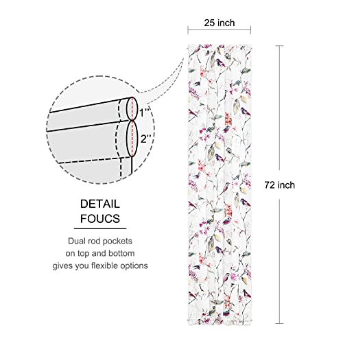 Image of VOGOL Country Style Door Curtains, Bird Pattern Rod Pocket French Door Curtain, Light Filtering Window Panel for Sliding Glass Closet Doorway, 25 x 72, 1 Piece