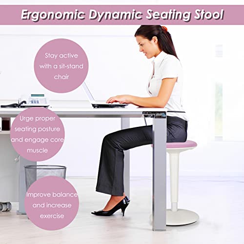 Image of Giantex Wobble Stool Height-Adjustable Standing Desk Stool W /Swivel, Tilt Motion, Premium Airlift, Wiggle Chair for Flexible Seating, for Junior, Home, Office, School Active Chair (Pink+White)