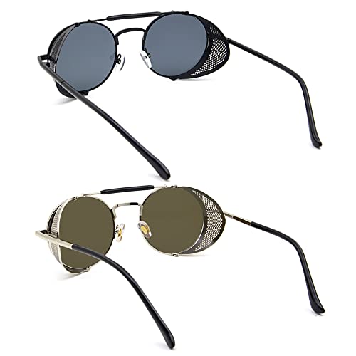 Image of RONSOU Steampunk Style Round Vintage Polarized Sunglasses Retro Eyewear UV400 Protection Matel Frame