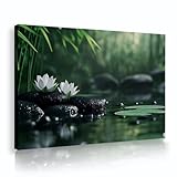 禅セレニティウォールアートホワイトスイレンとブラックストーングリーンバンブーフォレストキャンバスプリントリビングルームベッドルームオフィス壁装飾55x80cmインナーフレーム