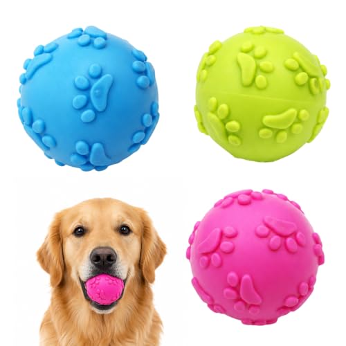 PjuQow 3 Stück Hundespielzeug Bälle, Ball Hund, Quietschball für Große und Kleine Hunde, Hundeball Schwimmfähig, Trainingshelfer für Zahnpflege und Bindungsaufbau, Hunde Ball in Rot, Gelb, Blau