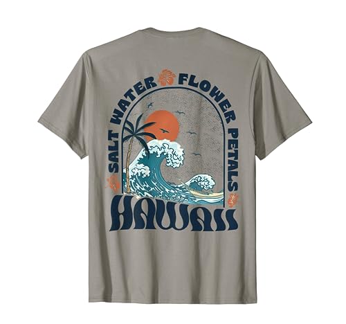 Pétalos de flores de agua salada Hawaii, amante de la playa de verano (espalda) Camiseta