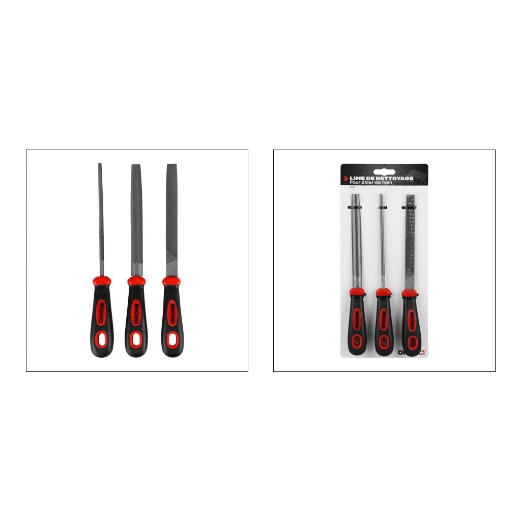 OROK - Set of 3 Brake Caliper Cleaning Files - 3 Different Shapes (Round, Half Round, Flat) - Total Length 260mm, T2 Alloy Steel - Image 3