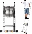 Telescoping Ladder,Telescoping Telescopic Extension Portable - Collap Aluminum Telescopic Extension Ladders 16ft/20ft/24 Feet/28 Feet,Professional Folding Telescoping Ladder with Hooks for R