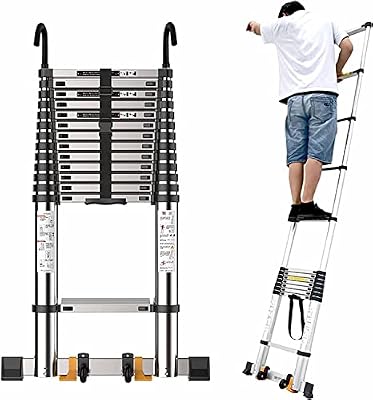 Telescoping Ladder,Telescoping Telescopic Extension Portable - Collap Aluminum Telescopic Extension Ladders 16ft/20ft/24 Feet/28 Feet,Professional Folding Telescoping Ladder with Hooks for R