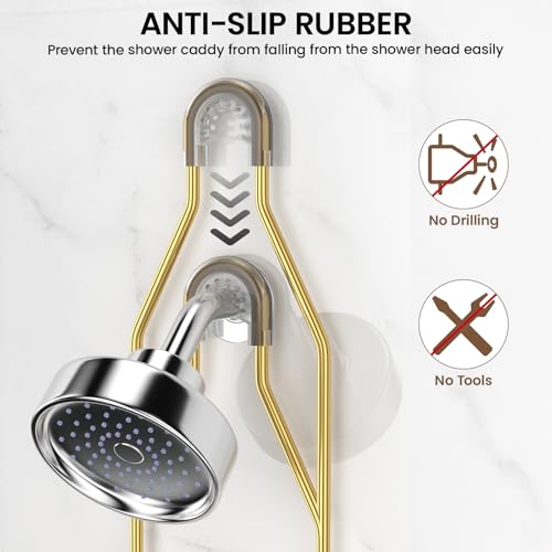 REINHARDT Adjustable Shower Caddy Hanging Rustproof Shower Organizer, Gold by REINHARDT - Used condition - Image 4