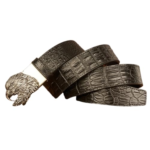 Ratchet Belt – Crocodile Pattern Embossed Western Leather, Silver Eagle Head Auto Buckle4