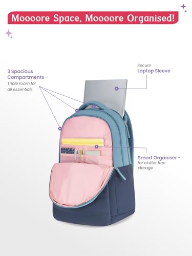 Image of Genie Marshmellow School Backpack For Girls |19 Inch-36 Litres With Laptop Sleeve, Rain cover, Three Compartments, |Best for Books, Water Bottles, Stationery, Laptop, Lunch Box & Essentials-Navy Blue