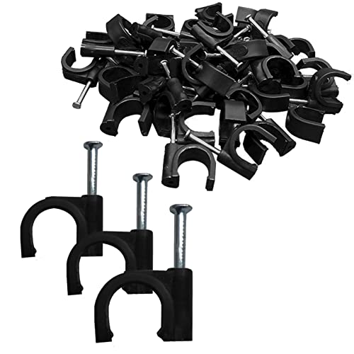 Swzhai 100Pcs Black Half Clamp J-Hook With Nail, 16Mm/1/2" Pex Clamps Nail In Cable Clips Ethernet Cable Nails Wire Clips, Cable Tacks Pex Hangers For Tubing Pipe Pex Cable Pipe Support #TOP16