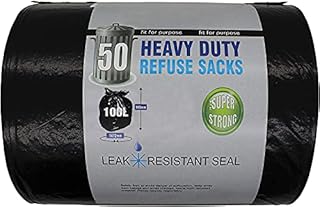 Trade Heavy Duty Refuse Sack- 100 L Heavy Duty Bin Bags- 50 Black Bin Bags In One Roll (Pack Of 1)