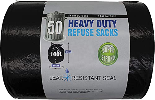 Trade Heavy Duty Refuse Sack- 100 L Heavy Duty Bin Bags- 50 Black Bin Bags In One Roll (Pack Of 1)