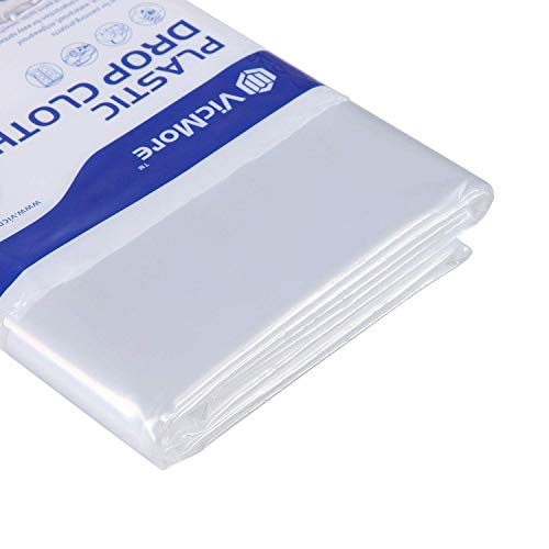 Vicmore Heavy Duty 3 Mil Plastic Drop Cloth For Painting 9 Feet By 12 Feet Strong And Durable Painters Plastic Tarp Waterproof Clear Cover #TOP3