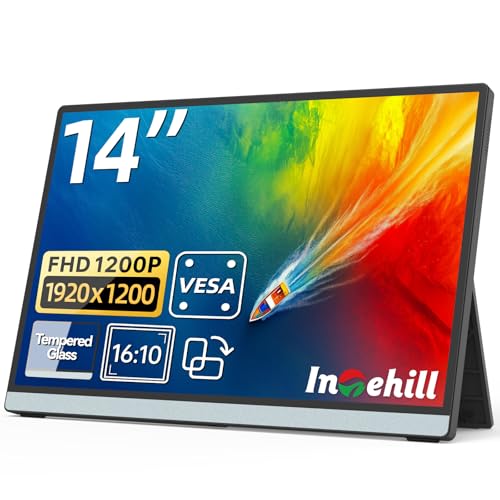 Image of Intehill 14 inch Portable Monitor, 1200P Self-Standing Portable Screen with Full Laminated Tempered Glass, 16:10 USB-C HDMI External Display with Speakers, Travel Monitor Second Screen for Laptop, F14ZA | Full Laminated Tempered Glass, 16:10 USB-C HDMI External Display w /Speakers, Travel Laptop Monitor Second Screen, F14ZA