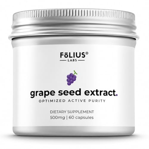 Image of FOLIUS LABS Clean Label Grape Seed Extract 500mg - 95% OPCs Polyphenols | High Strength Grape Seed Supplement - Support Cardiovascular Health, Blood Circulation - 60 Veg Capsules