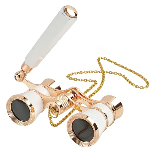 Opernglas Theaterglas 3x25 Opernglas Fernglas Kompakt mit Verstellbarem Griff und Metallkette Faltbares Opernglas Tragbares Opera Fernglas für Theater Musikkonzerte Opernhäuse (Weiß)