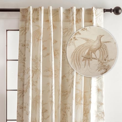 Image of Maison d' Hermine Curtains for Living Room 100% Cotton 50 inchx96 inch (Pack of 1) | 96 inches long Light Filtering Toile Curtains for Windows with Rod and Loop Pockets - Paradise - Almond