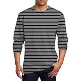 tee shirt homme cotton ete UHouse Tee Shirt Manche Longue Homme Coton Décontracté Habit Vetement Col Rond T-Shirts a Rayures pour Teeshirt Fin Cut Tshirts Mariniere Teeshirts Grande Taille Vêtements Gris XXL
