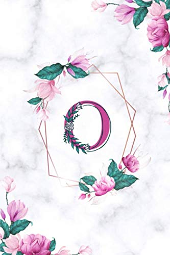 O: Composition Notebook College ruled for teen girls - Pink Monogram Initial O letter - Watercolor Floral - White Marble - Rose Gold