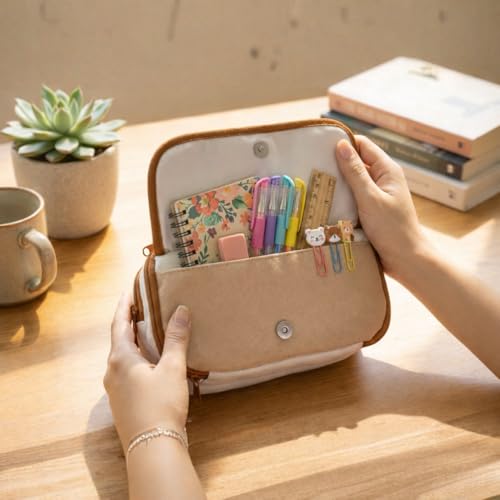 Image of Zqiue Bear Pencil Case, Large Capacity Multi-Compartment Pen Pouch for GILR & Boys