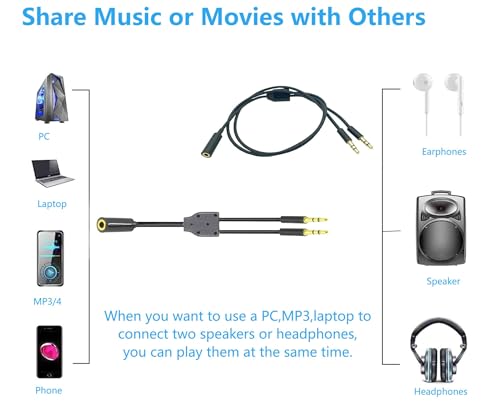 Adaptador divisor audio 3.5mm TRS 1 hembra a 2 machos 50cm negro miniatura 2